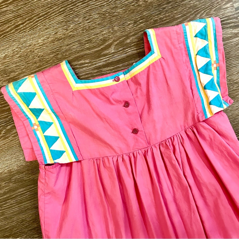 Vintage 70s Pink Quilted Detail Cotton Maxi House… - image 6